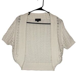 White Short-Sleeve Open-Front Knit Cardigan Small Cotton & Acrylic